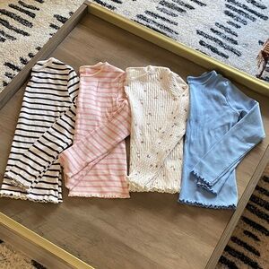 Set of Four Long Sleeve Cotton Ribbed Tops - Striped Solid and Floral